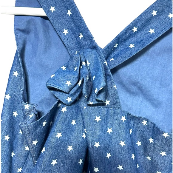 Star Sprinkled Chambray Blue Dress Criss-Cross Back Pull-On Size 14 - Picture 5 of 9
